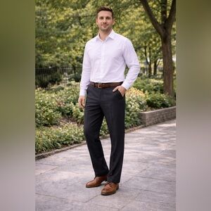 Paul Betenly Wool Dress Pants 32x36 Unfinished Hem Black Flat Front